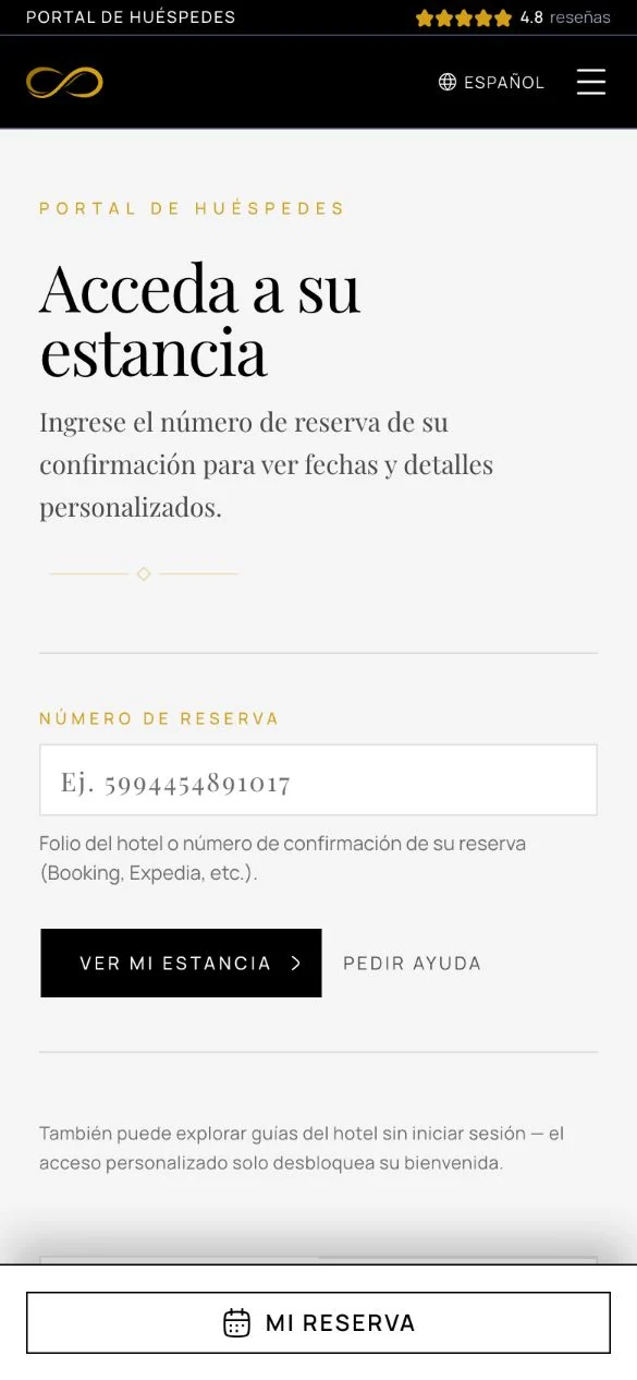 Portal de Hotel Catedral: acceso con número de reserva