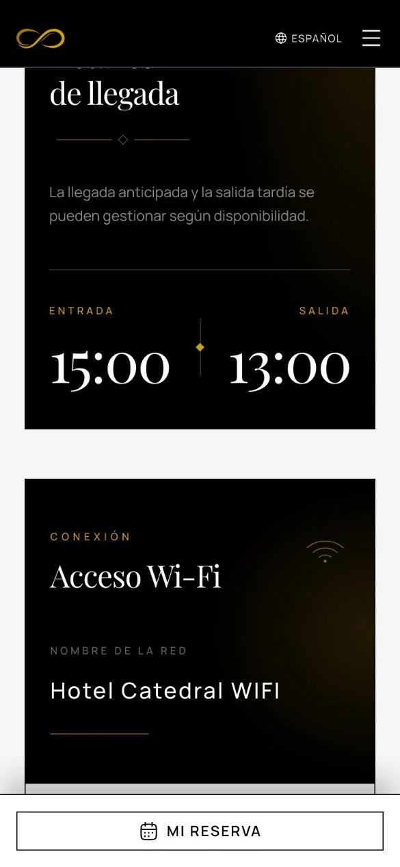 Portal de Hotel Catedral: horarios de entrada y salida y acceso al wifi