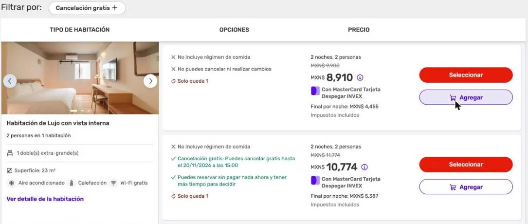 Despegar, 20 a 22 de noviembre: Habitación de Lujo sin régimen de comida a MXN 8,910 con tarjeta Despegar INVEX