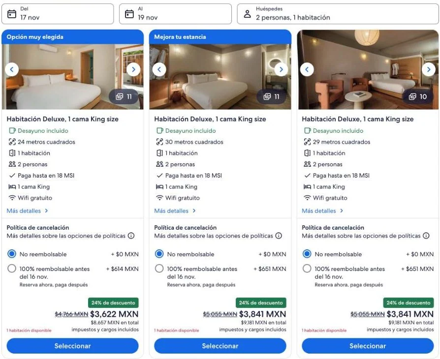 Expedia, 17 a 19 de noviembre: Habitación Deluxe con desayuno a MXN 3,622 por noche y 8,657 en total
