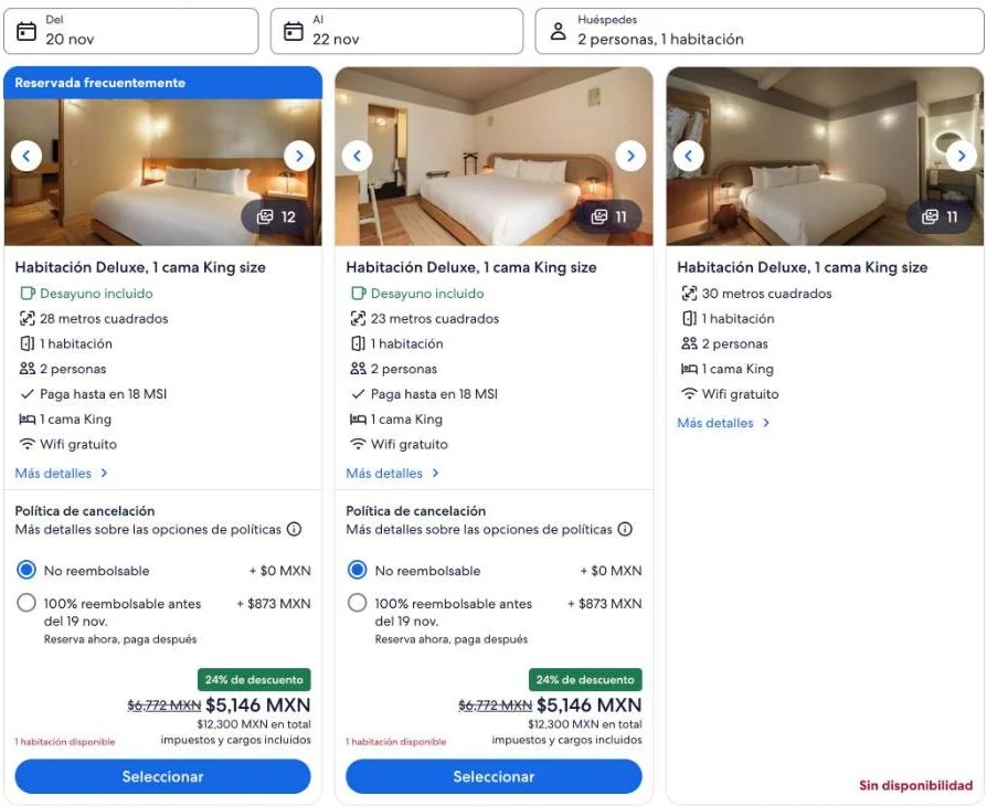 Expedia, 20 a 22 de noviembre: Habitación Deluxe con desayuno a MXN 5,146 por noche y 12,300 en total