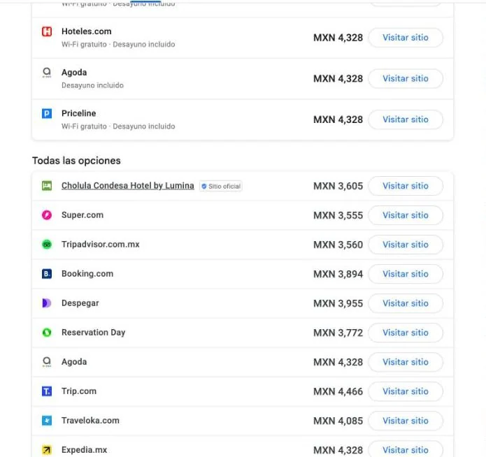 Google Hoteles, 17 a 19 de noviembre: todas las opciones, sitio oficial a MXN 3,605 y Super.com a 3,555
