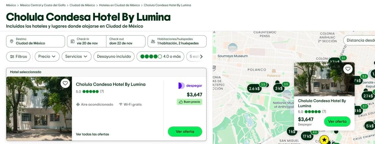 Tripadvisor, 20 a 22 de noviembre: Cholula Condesa con oferta de Despegar a $3,647 por noche